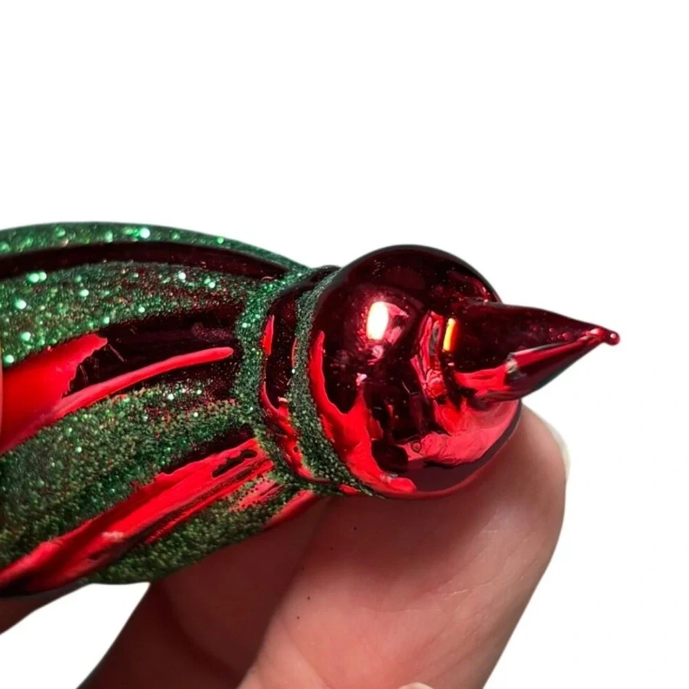 Christmas Ornament Red Green Glitter Spiral‎ Glass Finial 4.5 Inch